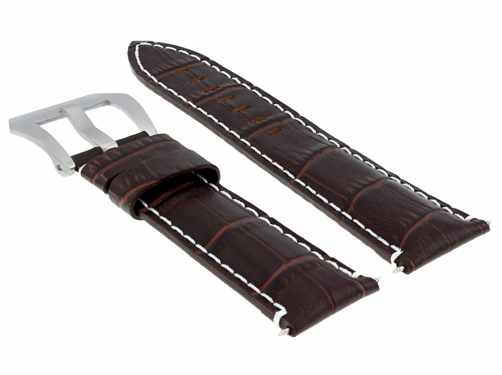 24MM LEATHER WATCH BAND STRAP FOR ULYSSE NARDIN BROWN WATCH WHITE STITCHING