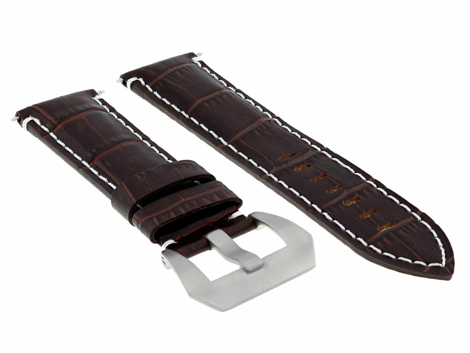 24MM LEATHER WATCH BAND STRAP FOR ULYSSE NARDIN BROWN WATCH WHITE STITCHING