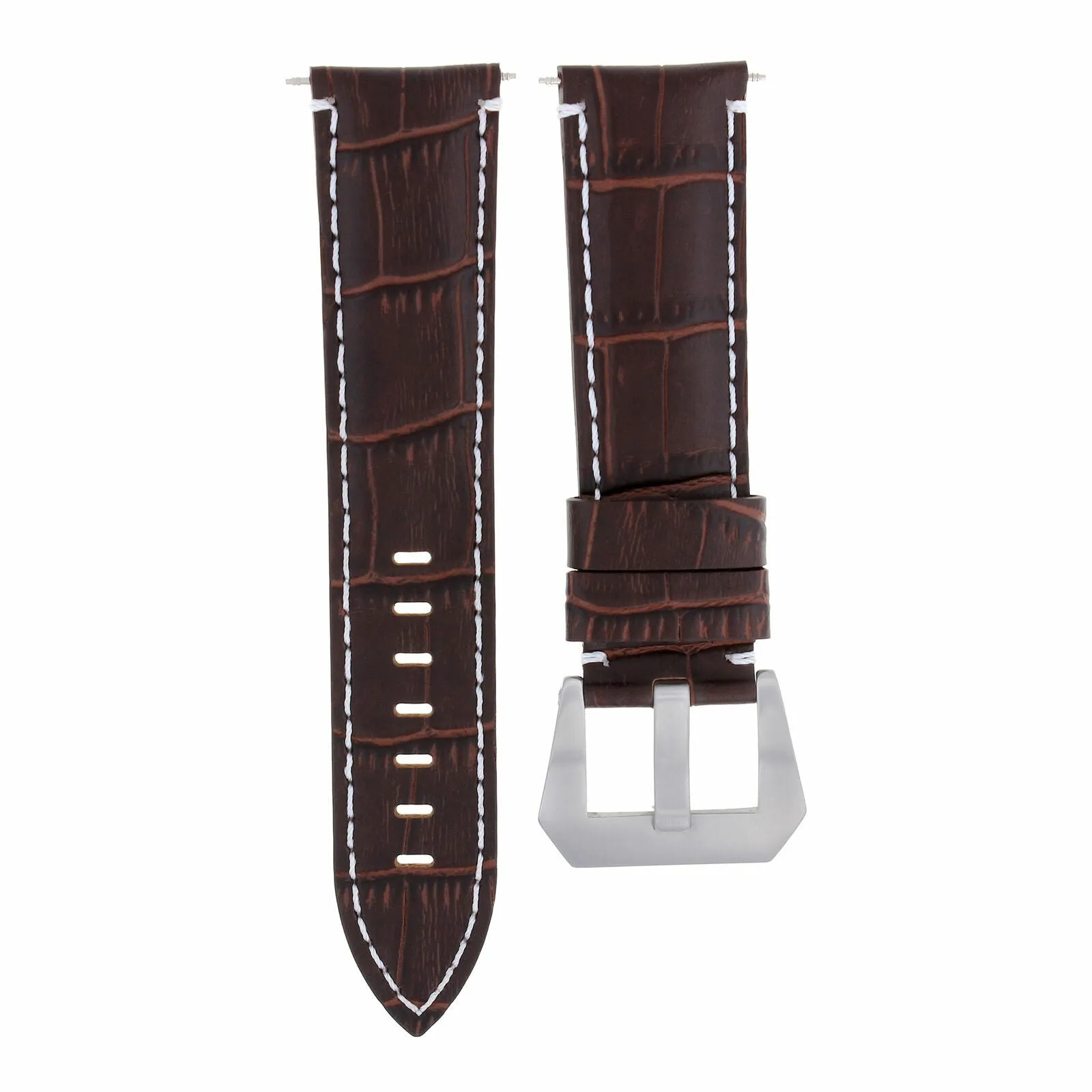 24MM LEATHER WATCH BAND STRAP FOR ULYSSE NARDIN BROWN WATCH WHITE STITCHING