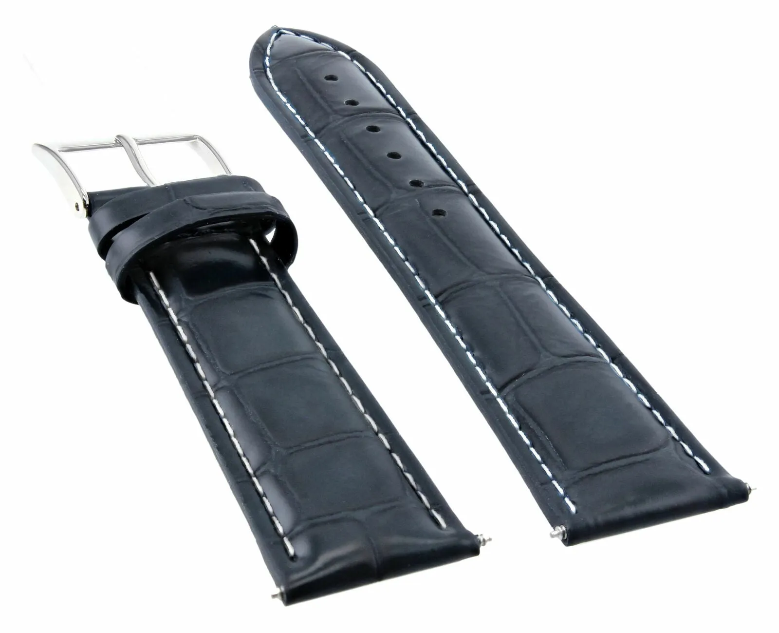 24MM NEW LEATHER WATCH STRAP BAND FOR 44MM PANERAI MARINA DARK BLUE WHITE STITCH