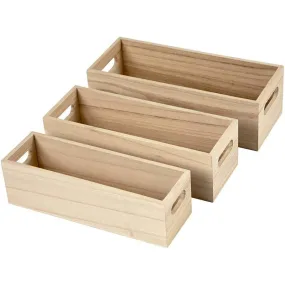3 Elegant Wooden Fruit Boxes With Drilled Handle Decoration Craft