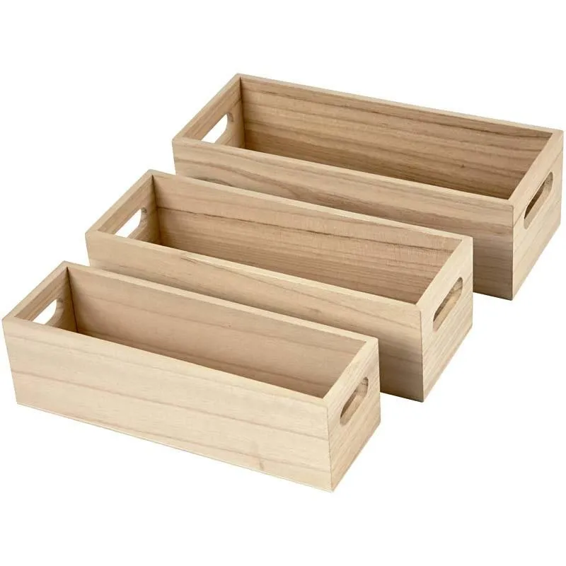 3 Elegant Wooden Fruit Boxes With Drilled Handle Decoration Craft