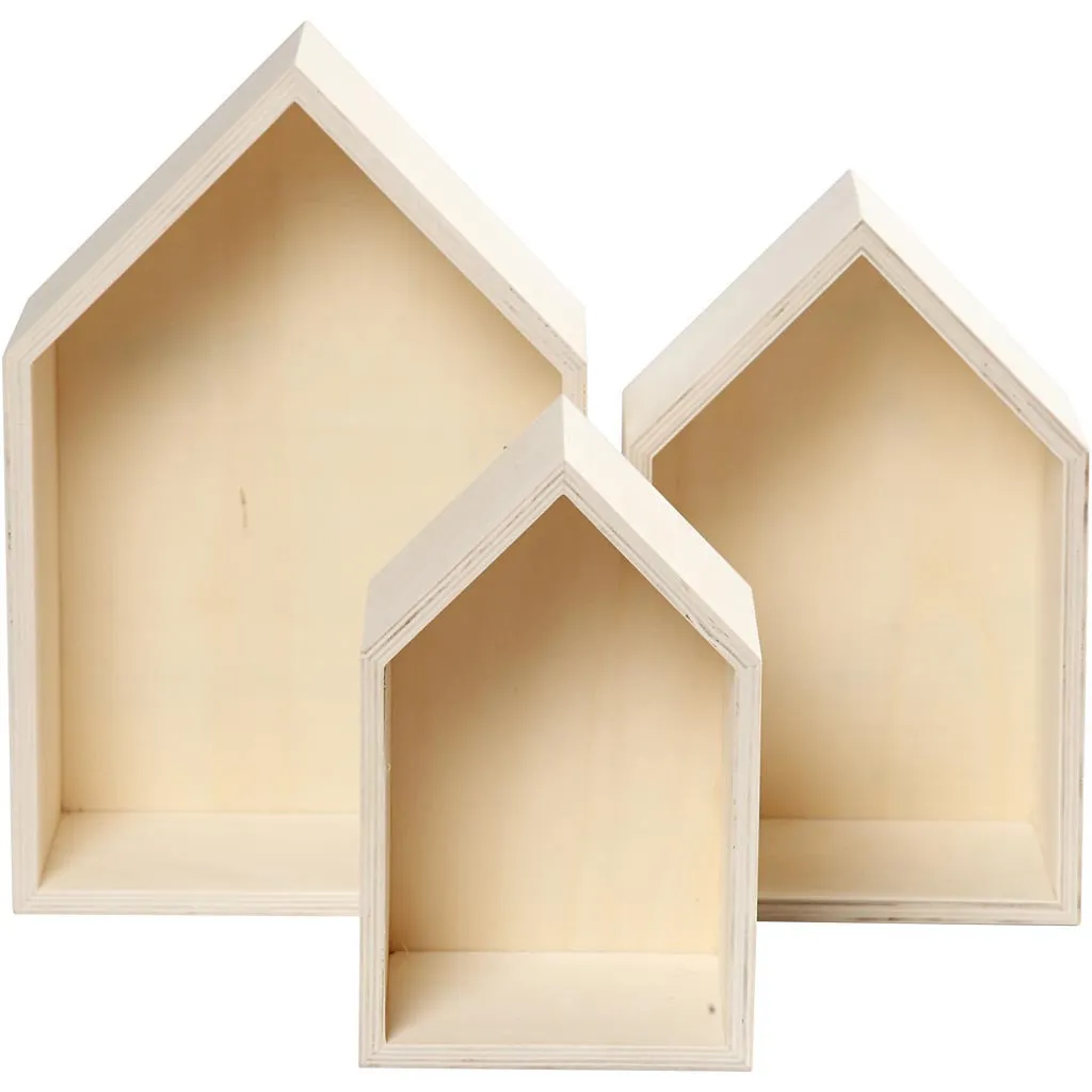3 x Plywood Light Wood Storage Boxes With Metal Hanger Home Decor Crafts 10cm