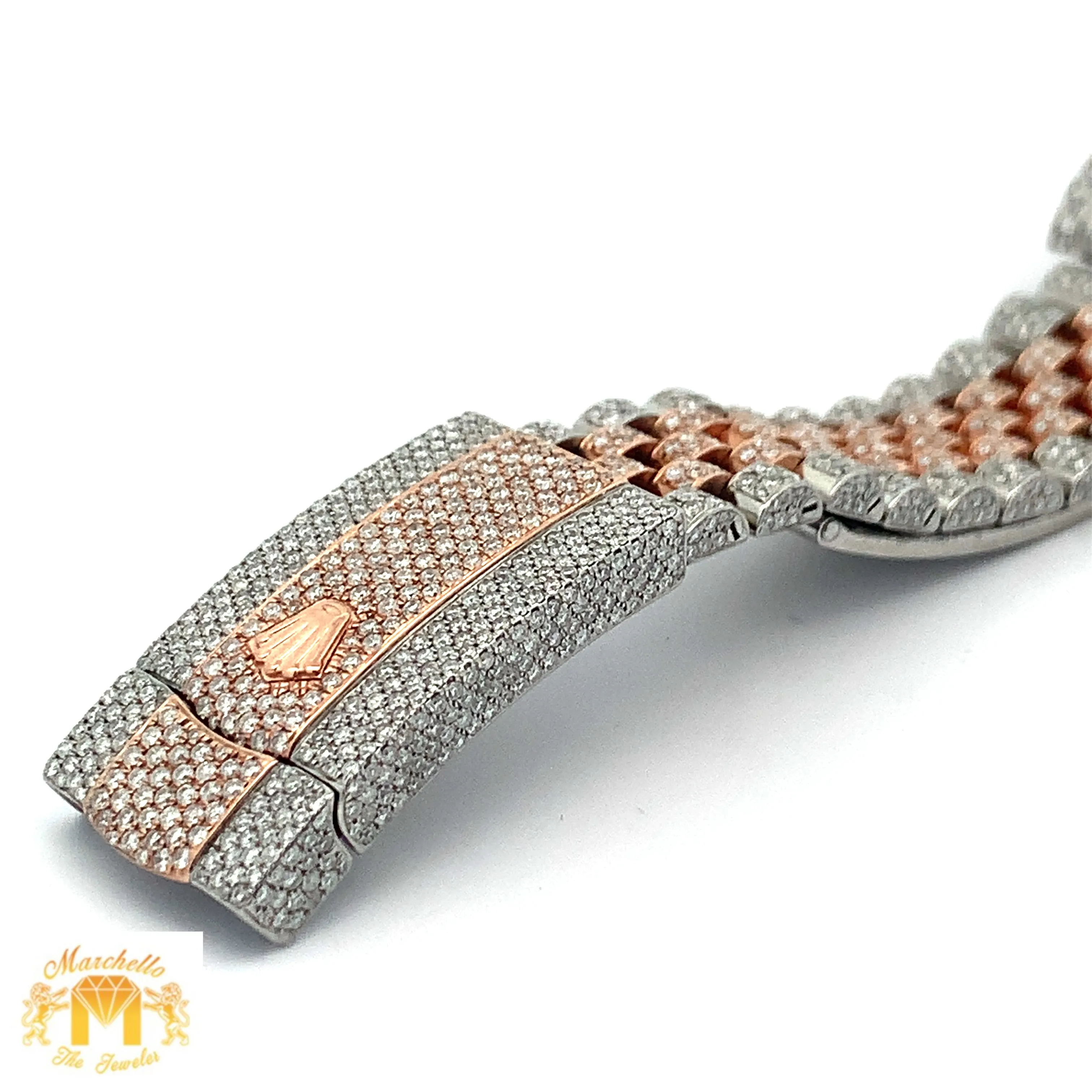 41mm Iced out Rolex Watch with Two-Tone Jubilee Bracelet (chocolate dial)