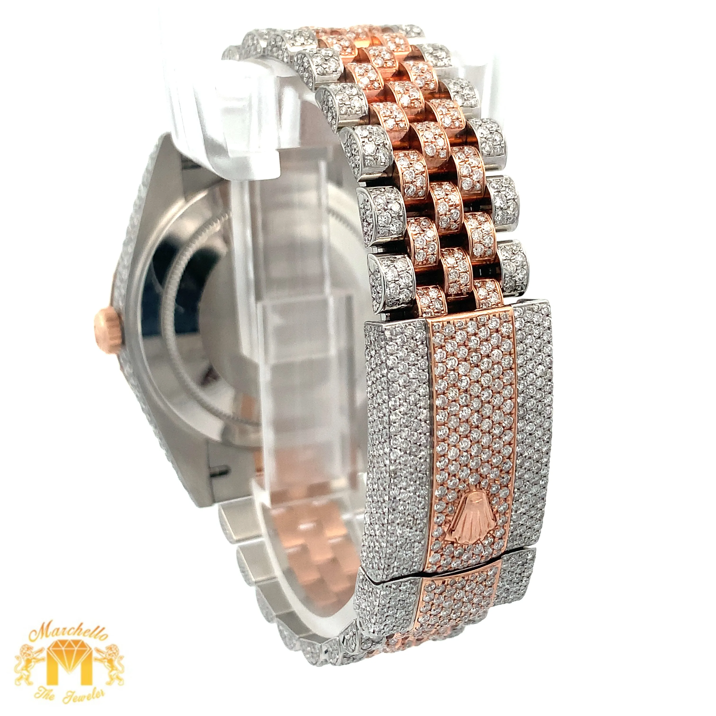 41mm Iced out Rolex Watch with Two-Tone Jubilee Bracelet (chocolate dial)