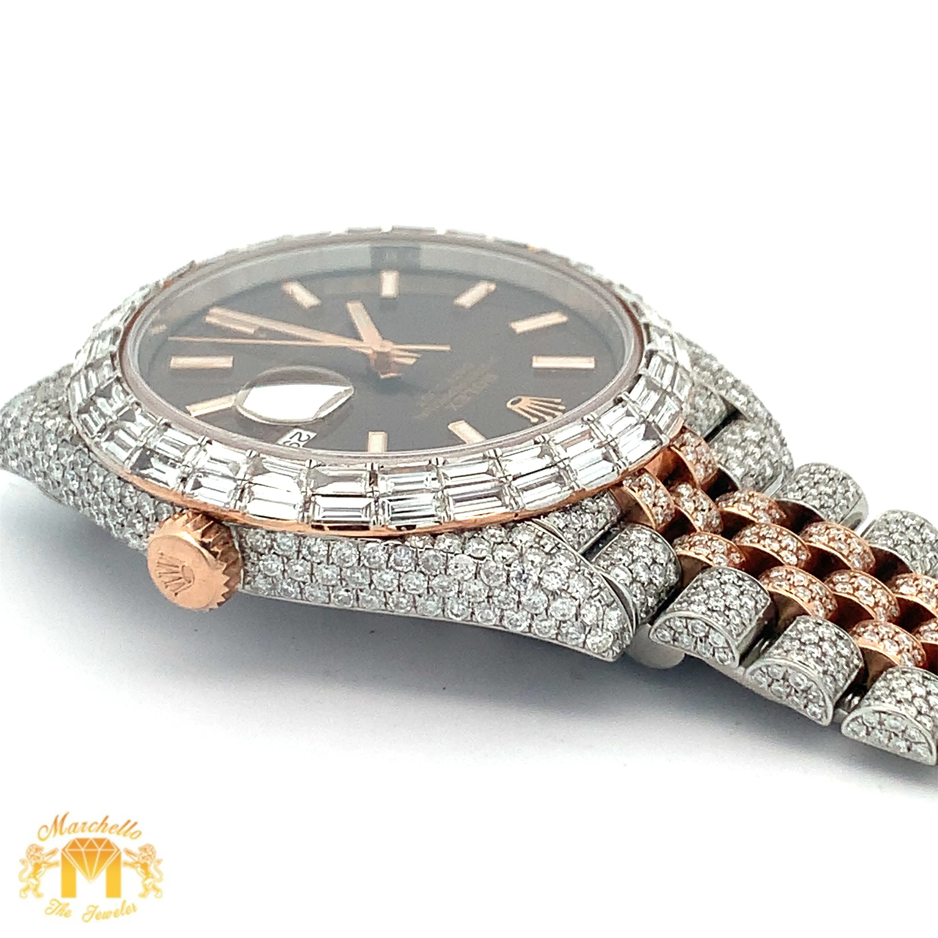 41mm Iced out Rolex Watch with Two-Tone Jubilee Bracelet (chocolate dial)
