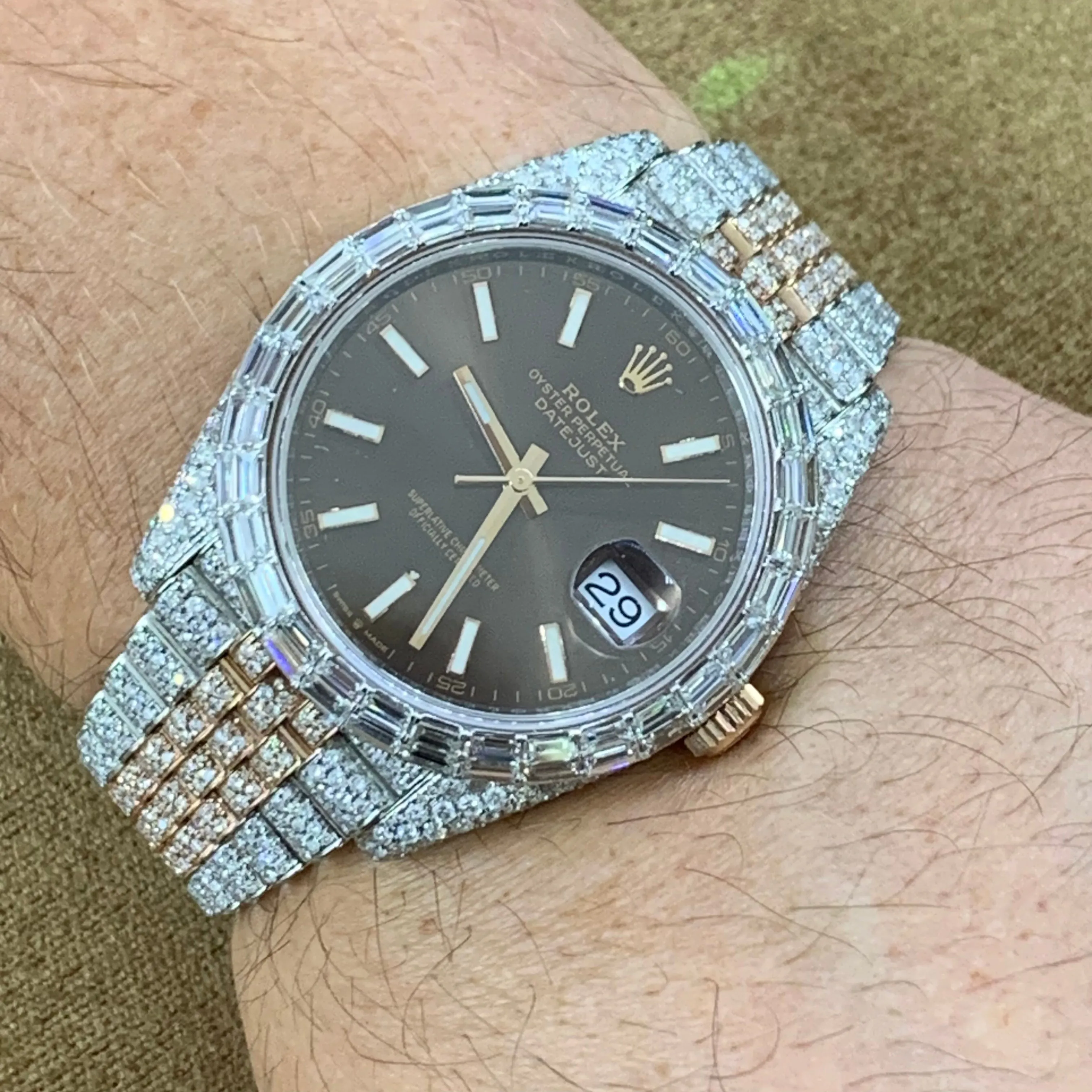 41mm Iced out Rolex Watch with Two-Tone Jubilee Bracelet (chocolate dial)