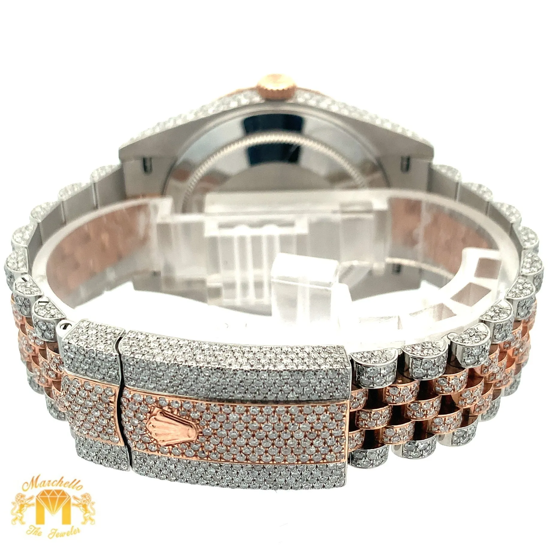 41mm Iced out Rolex Watch with Two-Tone Jubilee Bracelet (chocolate dial)