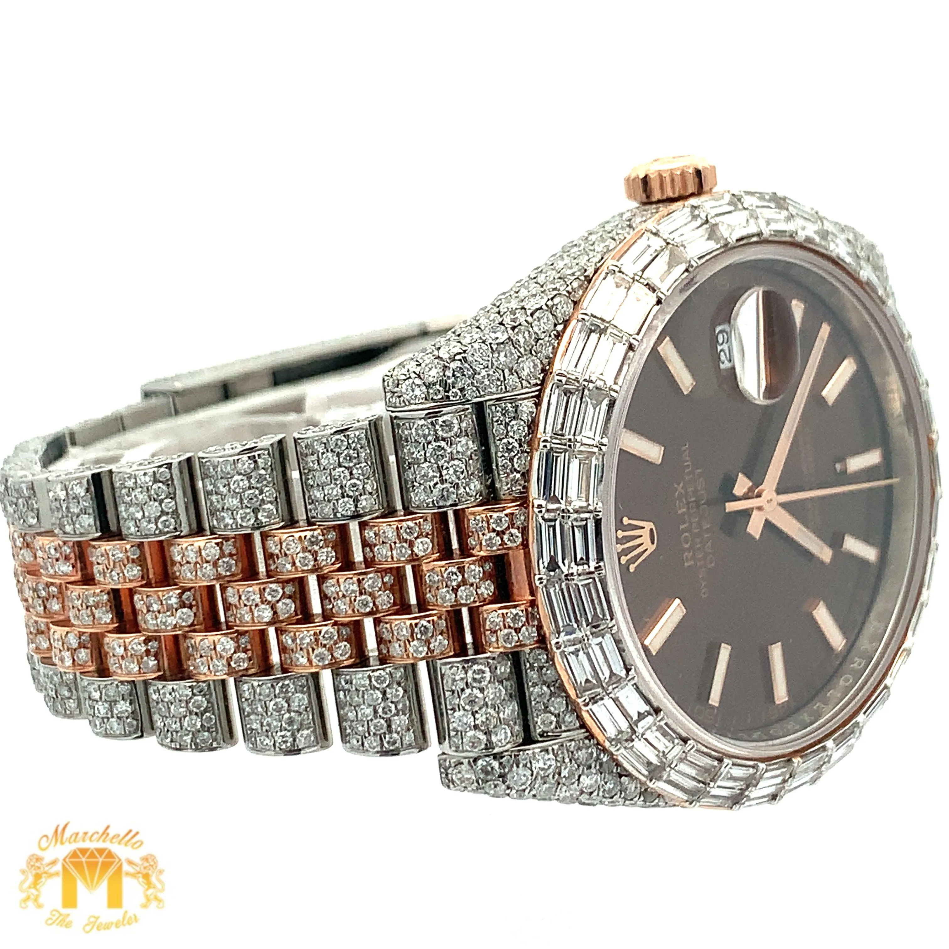 41mm Iced out Rolex Watch with Two-Tone Jubilee Bracelet (chocolate dial)