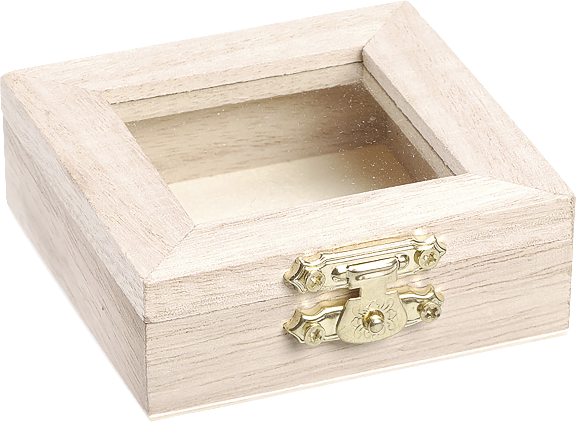 6cm & 7cm Natural Wooden Glass Pane Box Hinged Lid and Lock Single Compartment Craft Jewellery Box