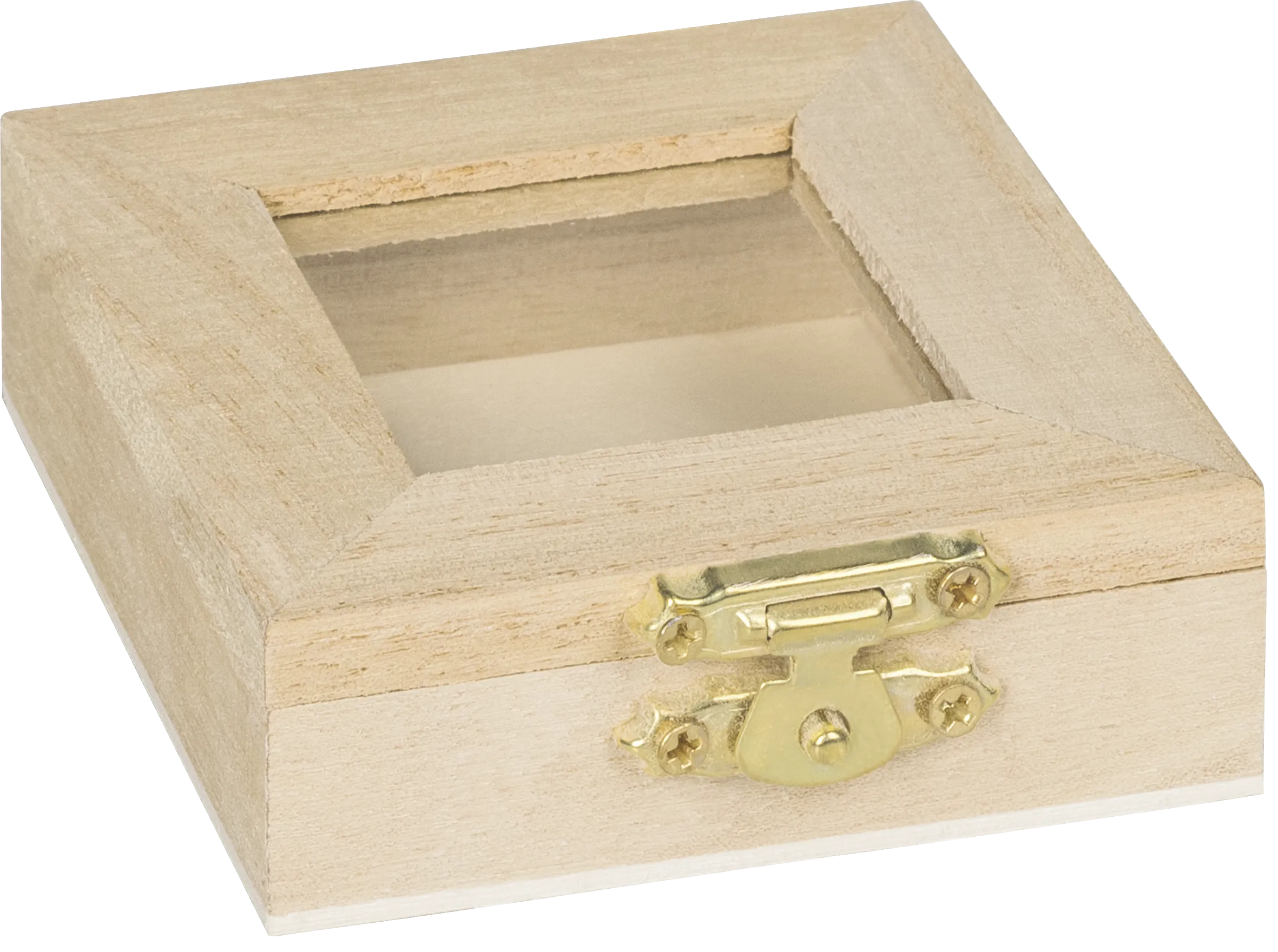 6cm & 7cm Natural Wooden Glass Pane Box Hinged Lid and Lock Single Compartment Craft Jewellery Box