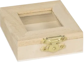 6cm & 7cm Natural Wooden Glass Pane Box Hinged Lid and Lock Single Compartment Craft Jewellery Box