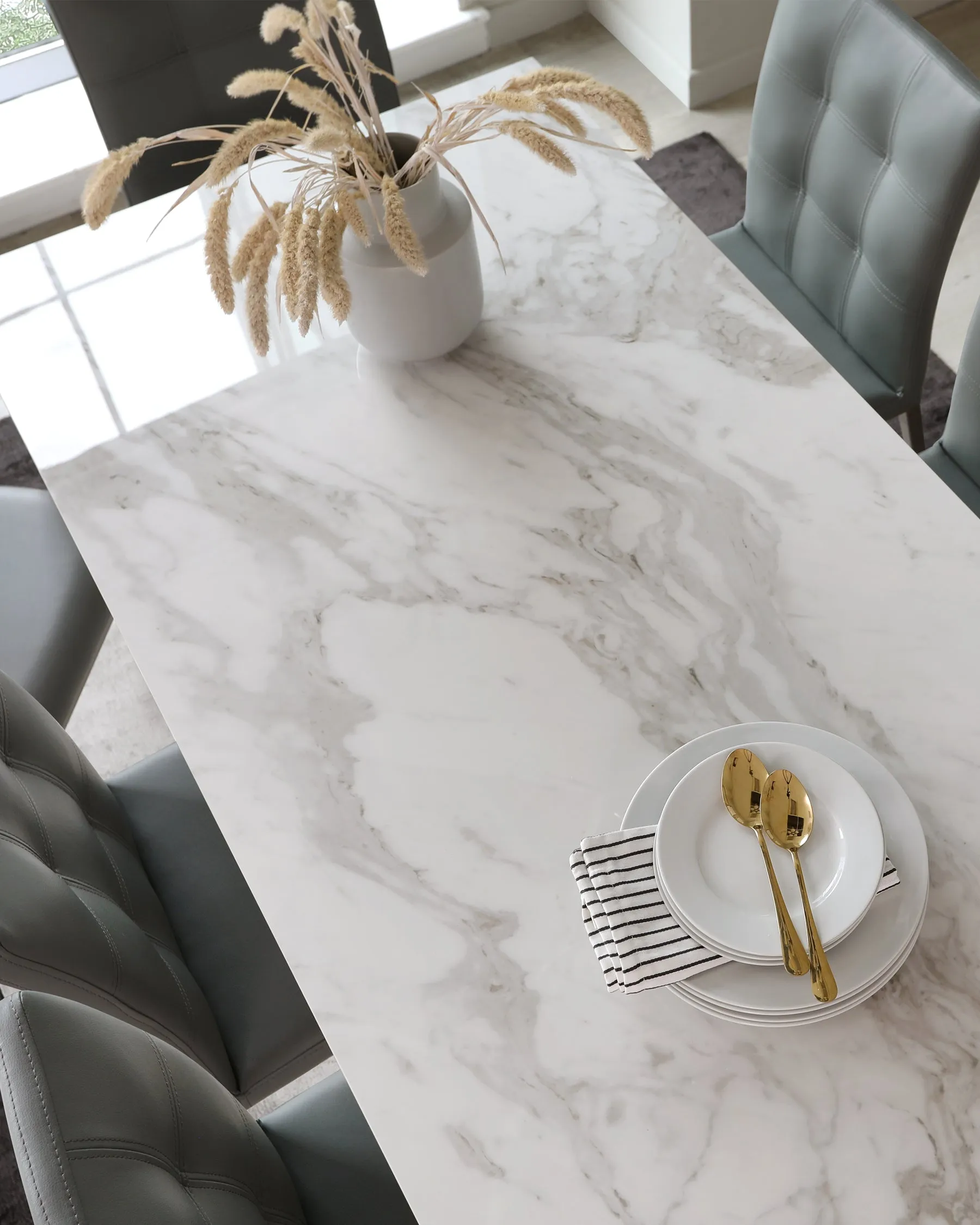 Anton White Ceramic Marble 6 Seater Dining Table