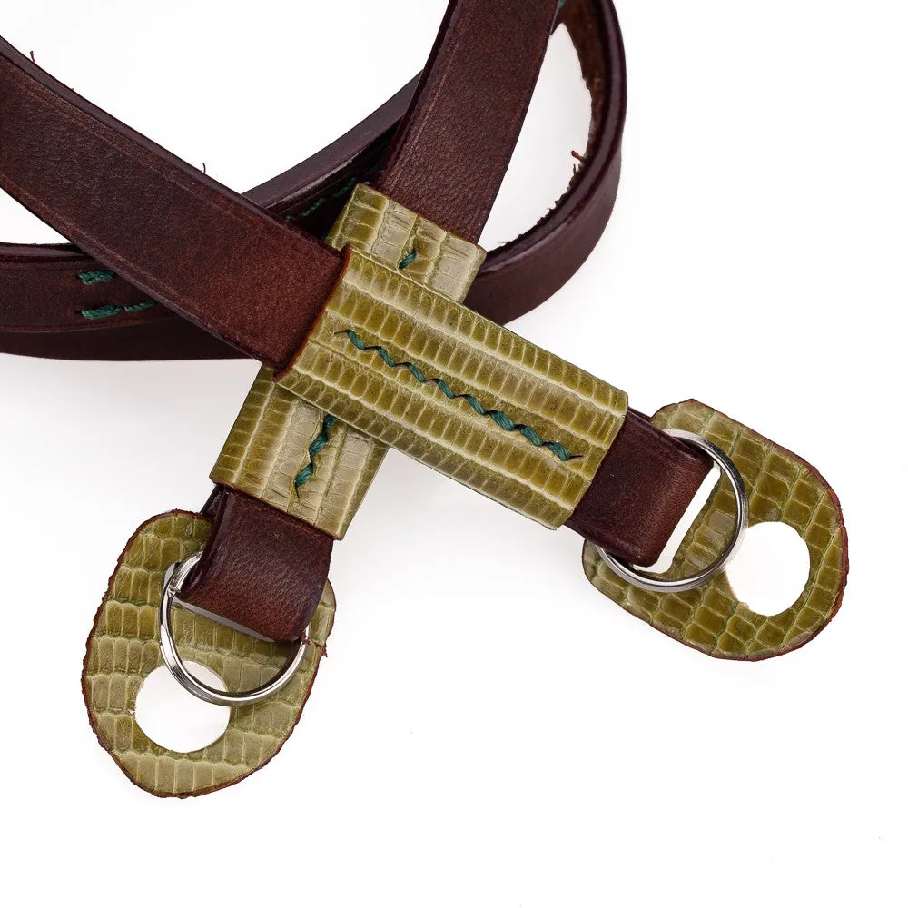 Arte di Mano Comodo Neck Strap, 95cm - Rally Volpe with Lizard Apple Green Accents