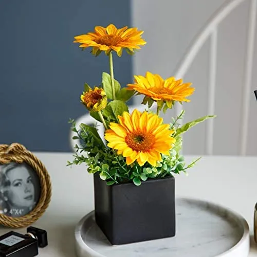 Artificial Flowers with Small Ceramic Vase Silk Roses