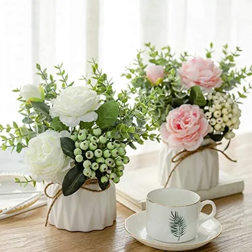 Artificial Flowers with Small Ceramic Vase Silk Roses