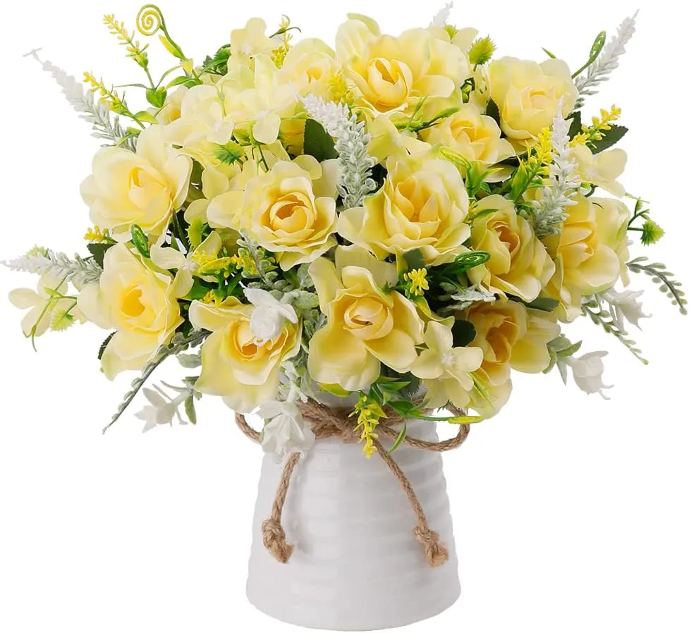 Artificial Flowers with Vase Fake Silk Flowers in Vase Gardenia Flowers