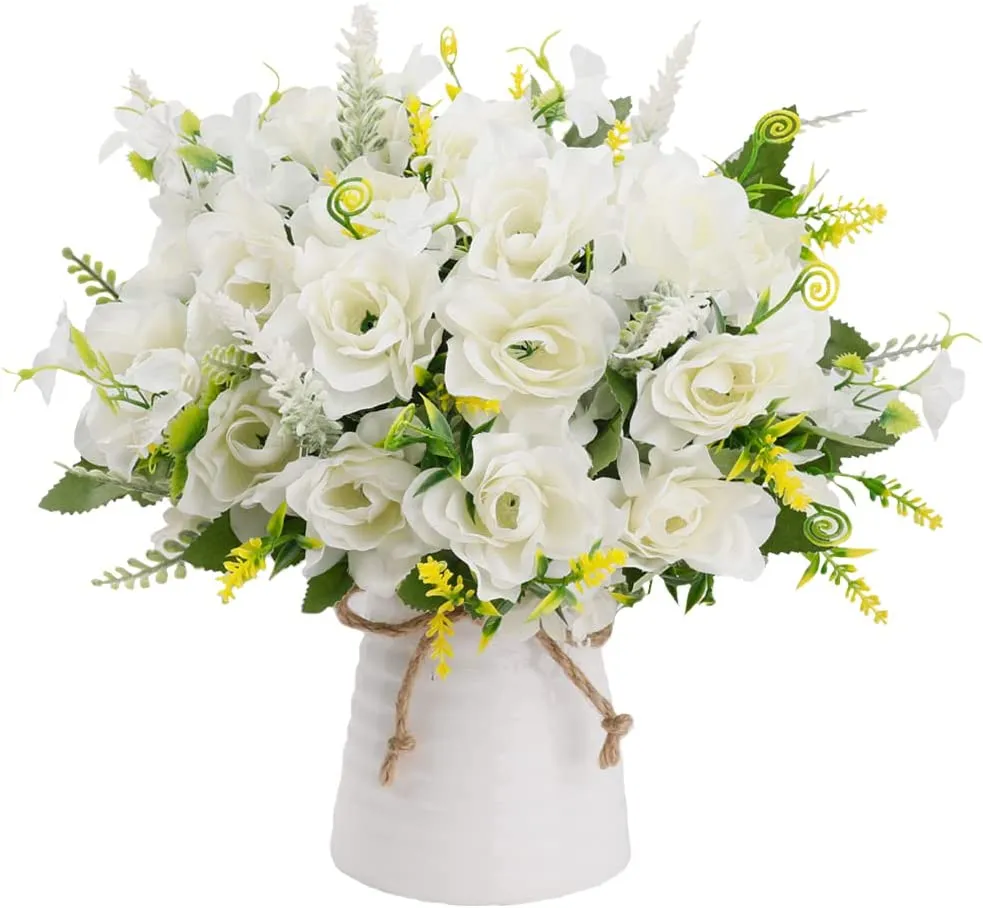 Artificial Flowers with Vase Fake Silk Flowers in Vase Gardenia Flowers
