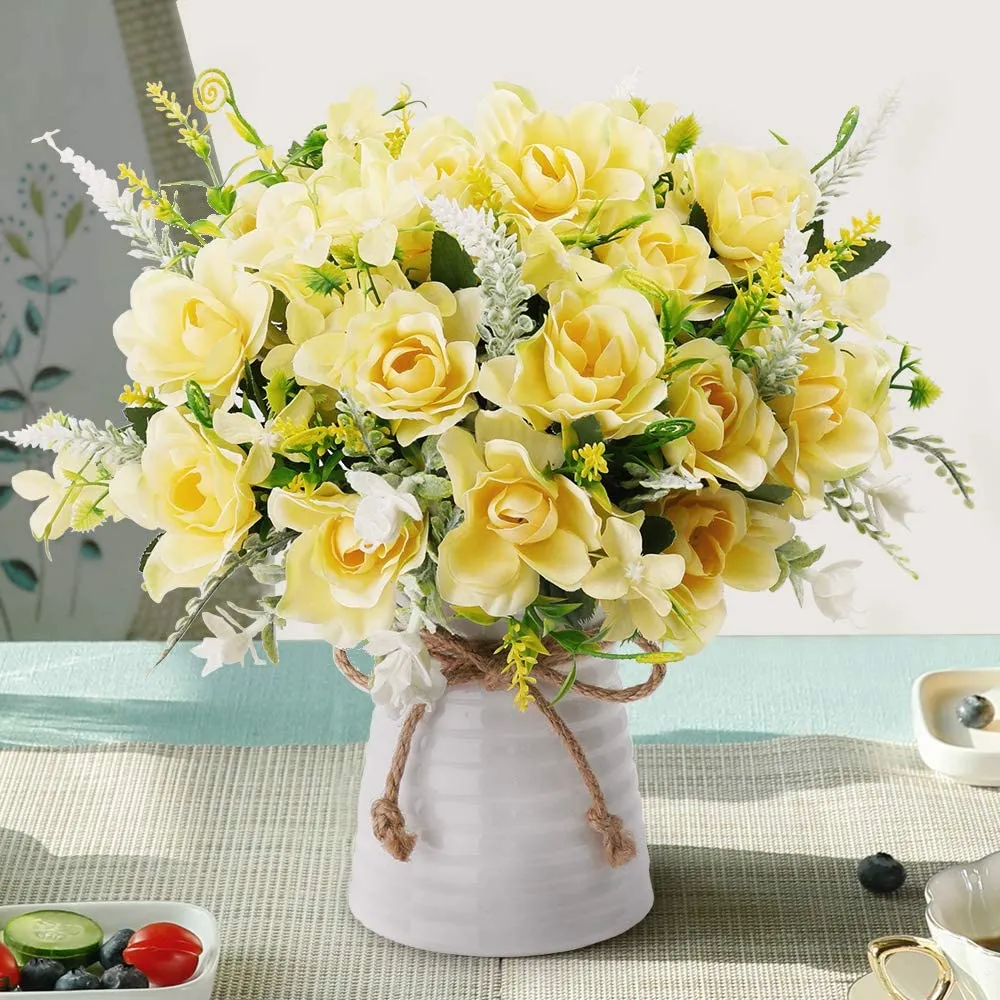 Artificial Flowers with Vase Fake Silk Flowers in Vase Gardenia Flowers