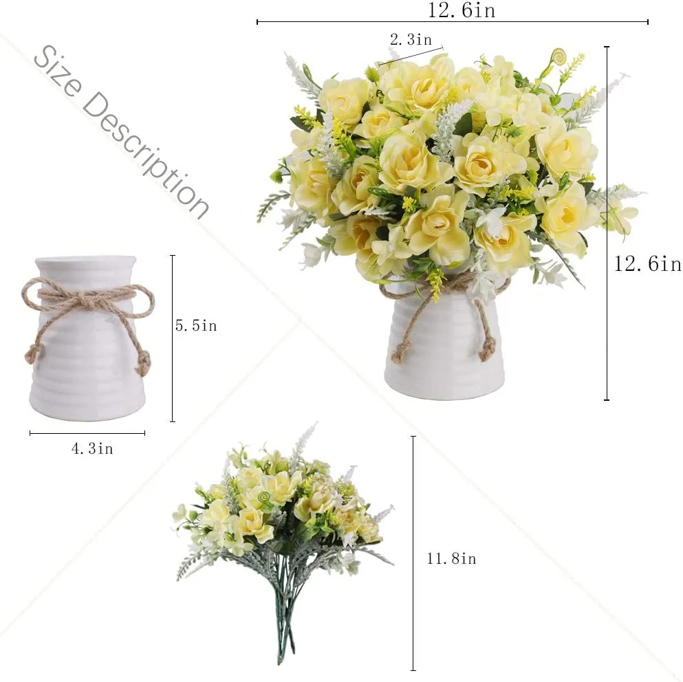 Artificial Flowers with Vase Fake Silk Flowers in Vase Gardenia Flowers
