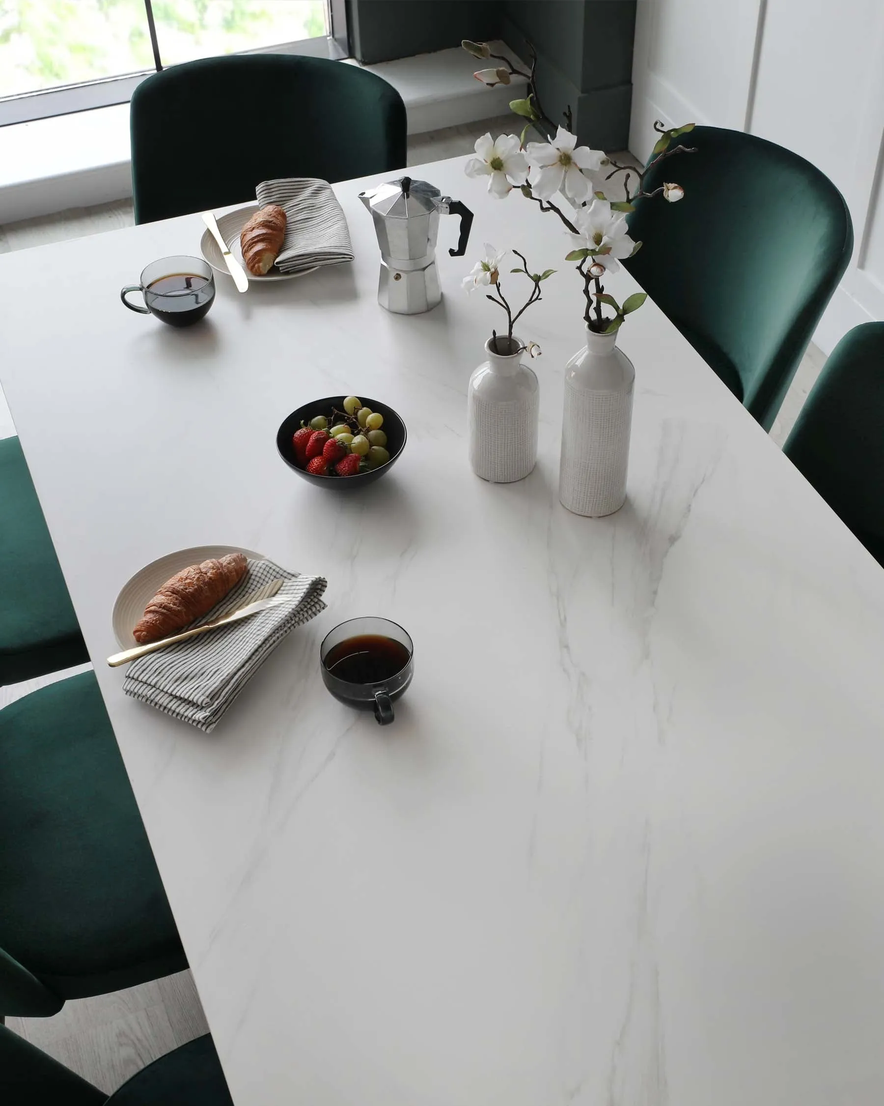 Atlanta White Marbled Ceramic 8 Seater Dining Table