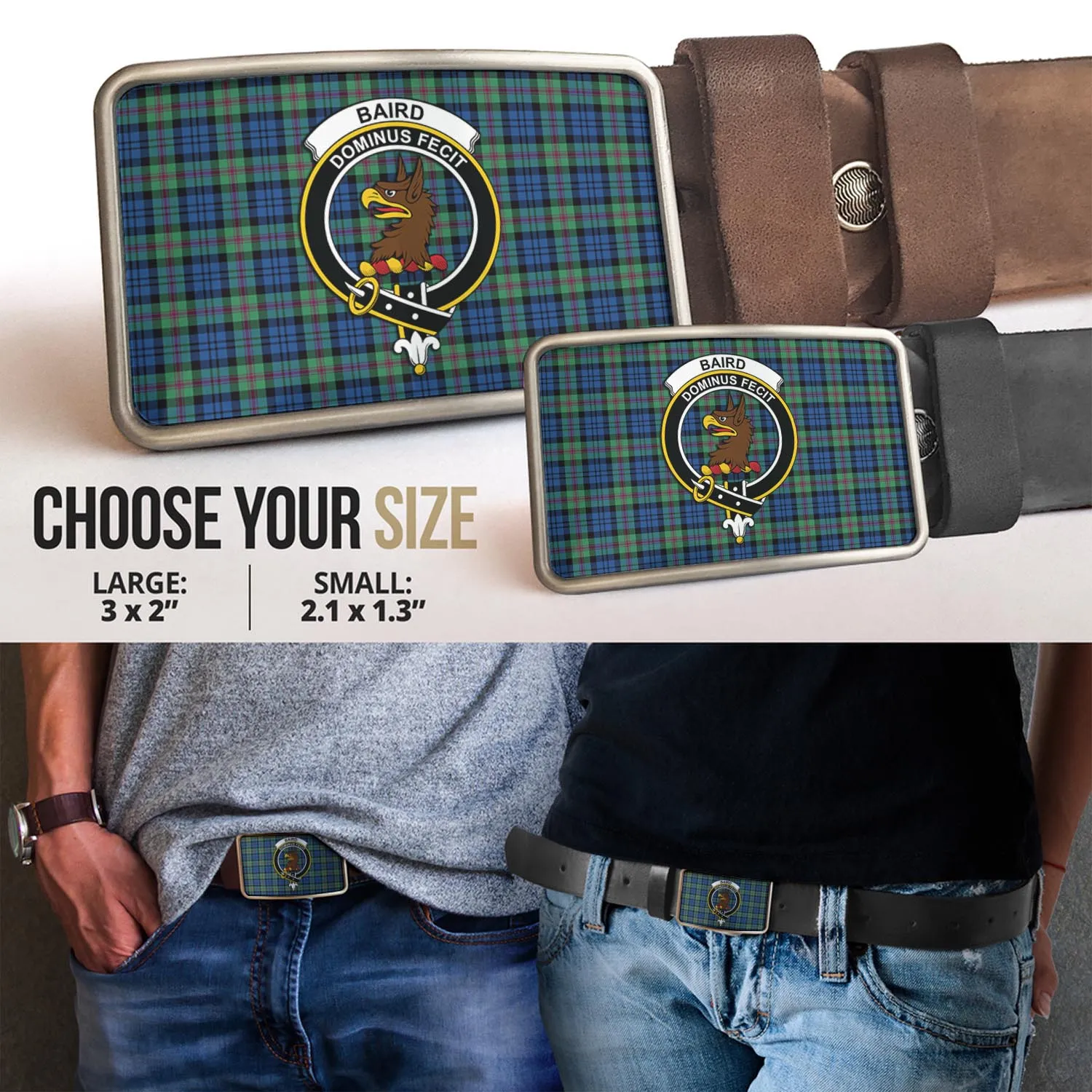 Baird Ancient Tartan Belt Buckles with Family Crest