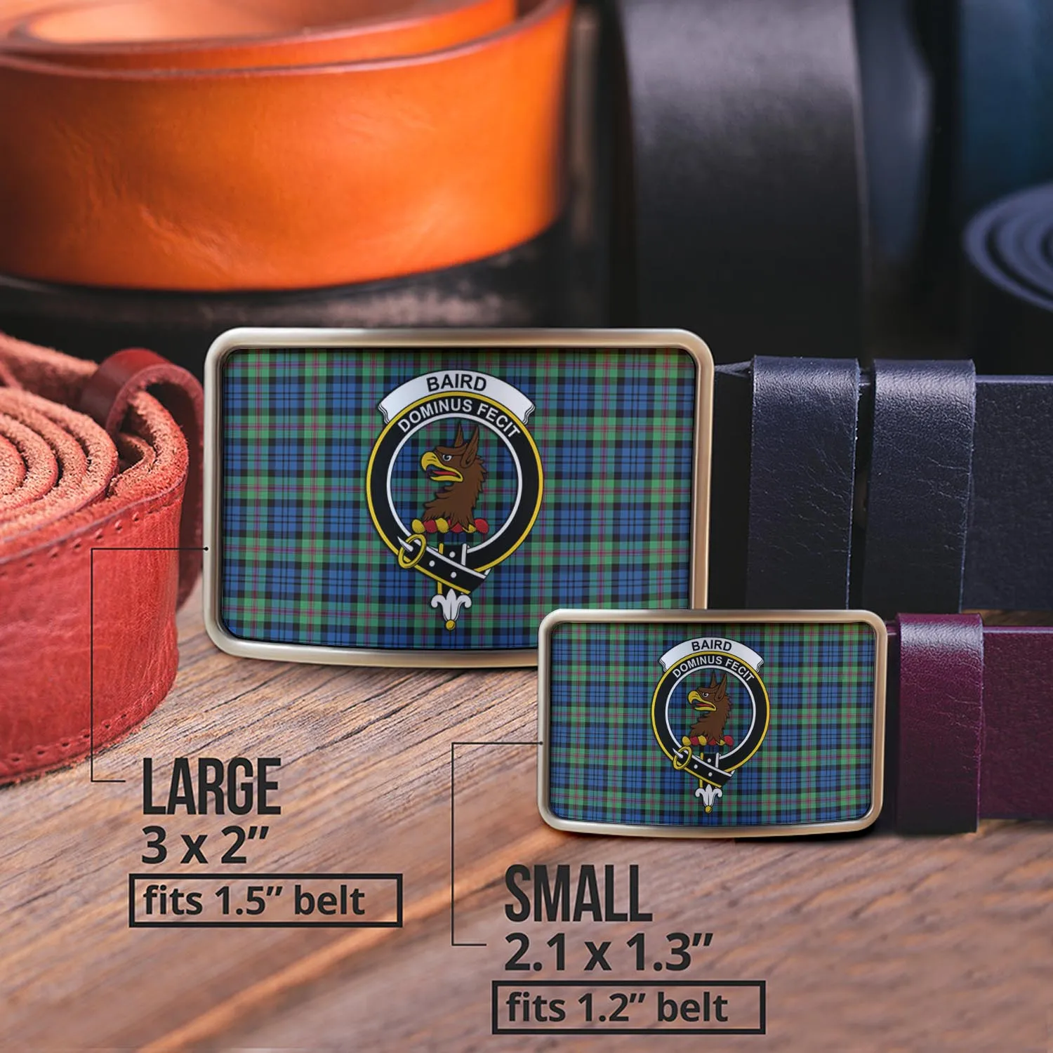 Baird Ancient Tartan Belt Buckles with Family Crest