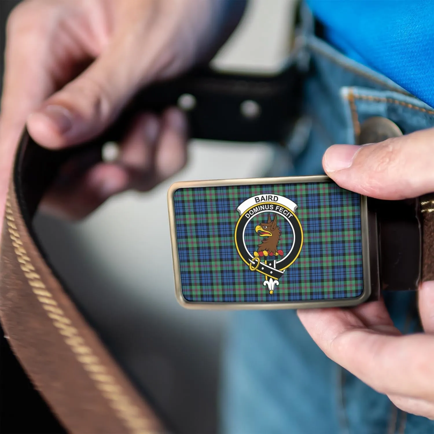 Baird Ancient Tartan Belt Buckles with Family Crest