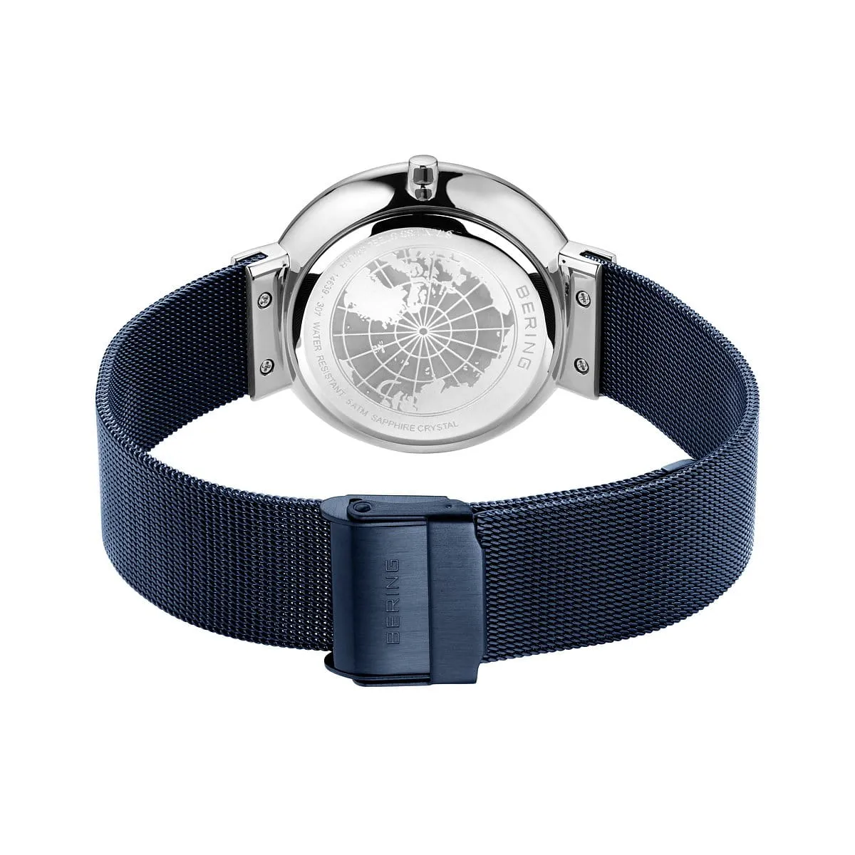 Bering Solar Blue Stainless Steel Mesh Watch with Blue Dial