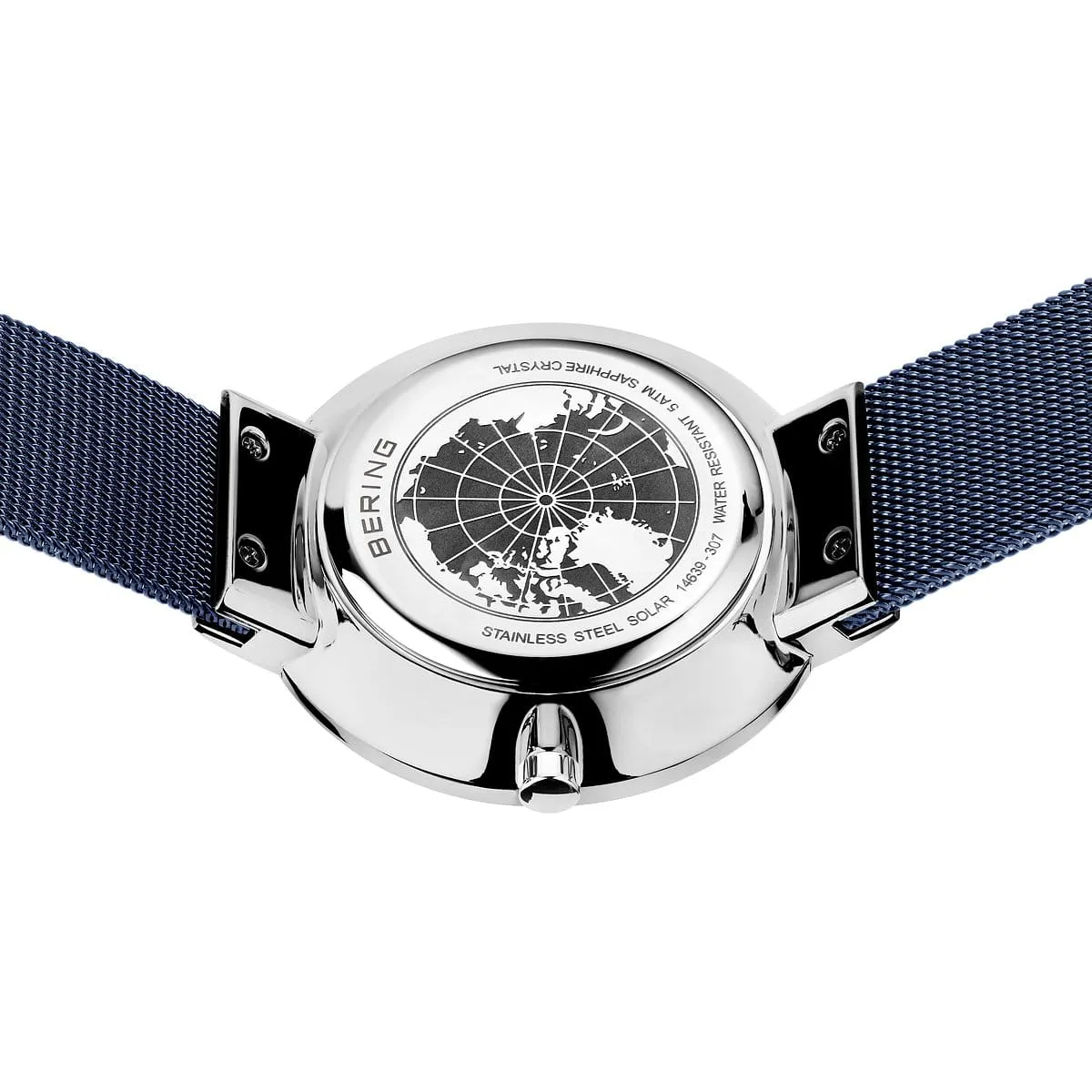 Bering Solar Blue Stainless Steel Mesh Watch with Blue Dial