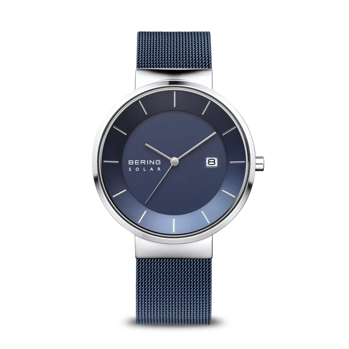 Bering Solar Blue Stainless Steel Mesh Watch with Blue Dial