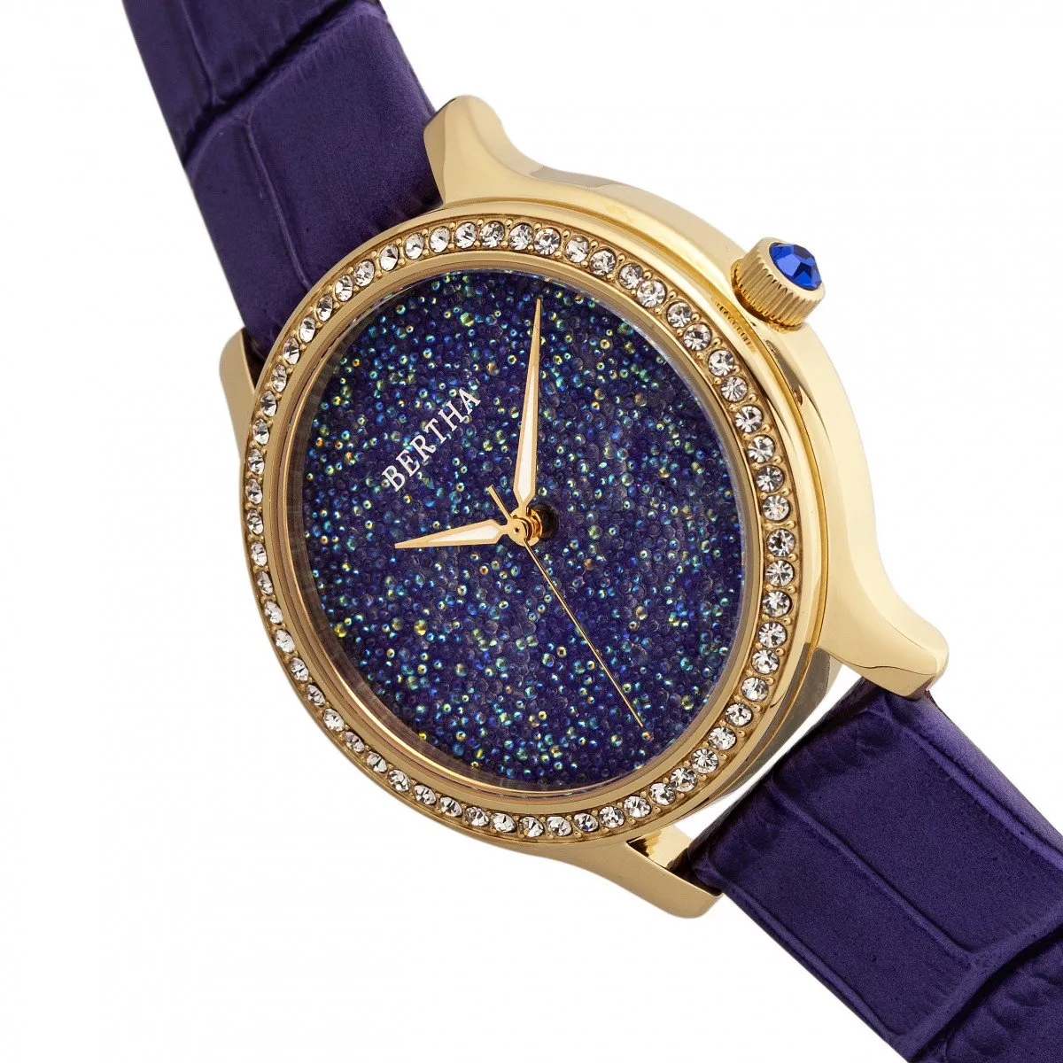 Bertha Cora Crystal-Encrusted Leather-Band Watch