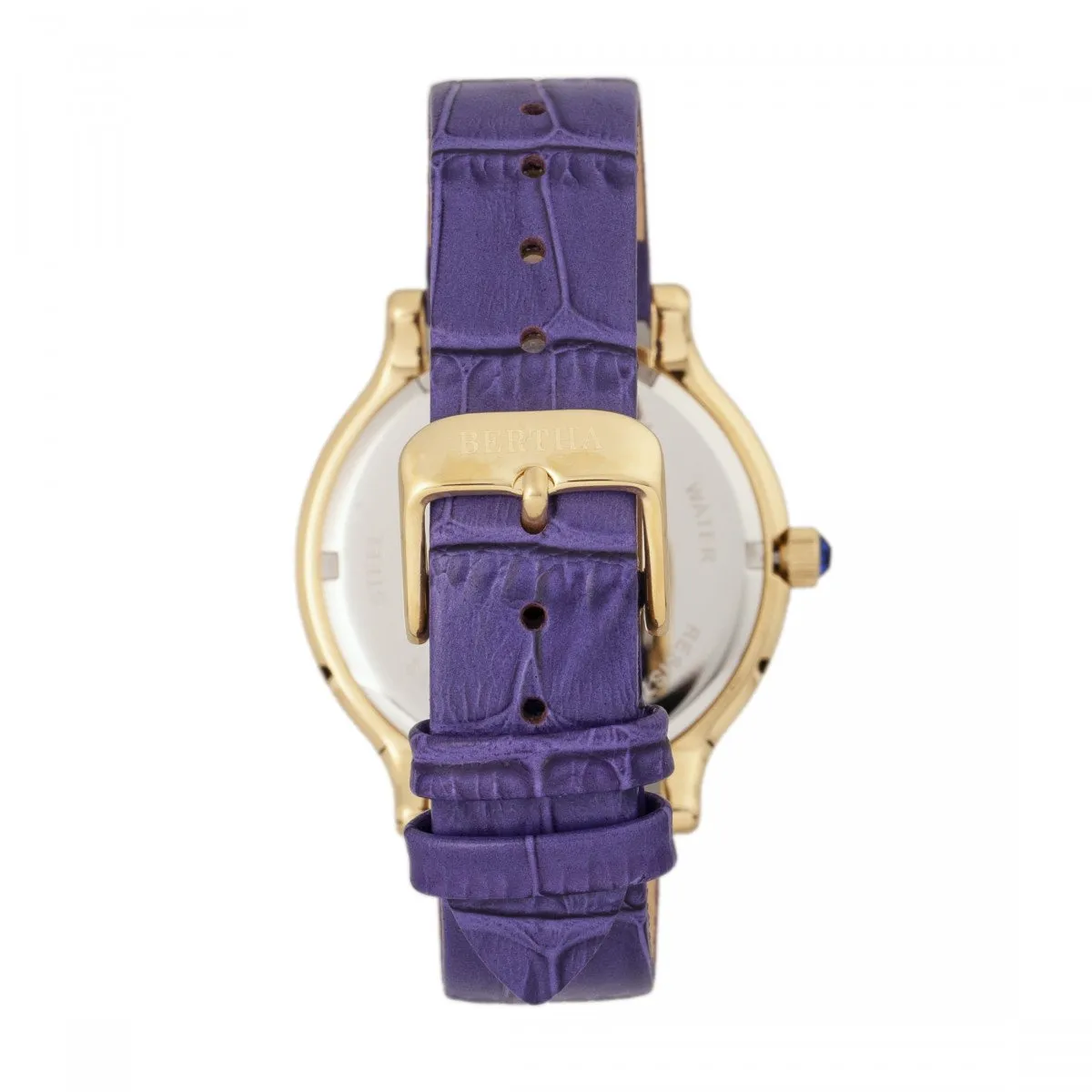 Bertha Cora Crystal-Encrusted Leather-Band Watch
