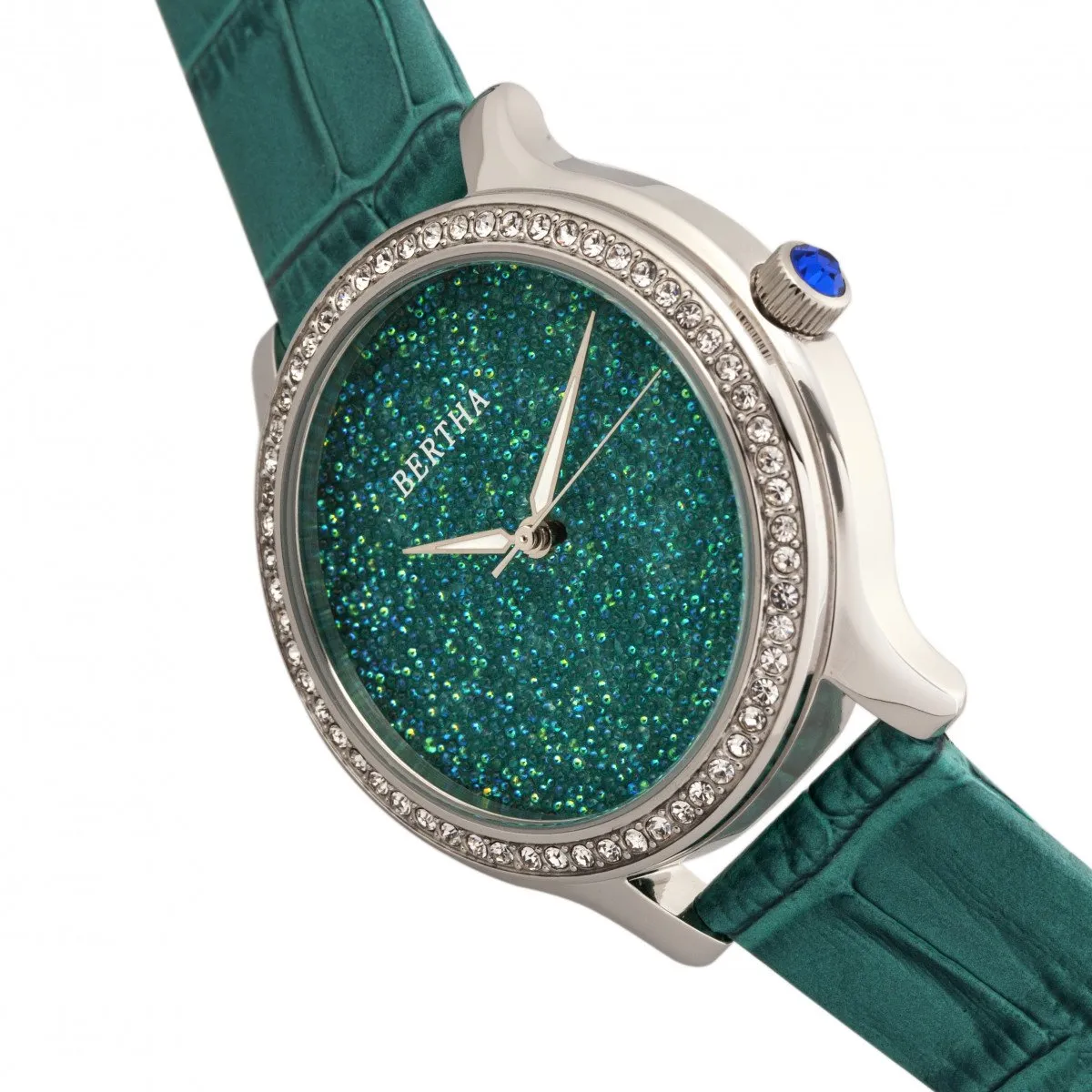Bertha Cora Crystal-Encrusted Leather-Band Watch