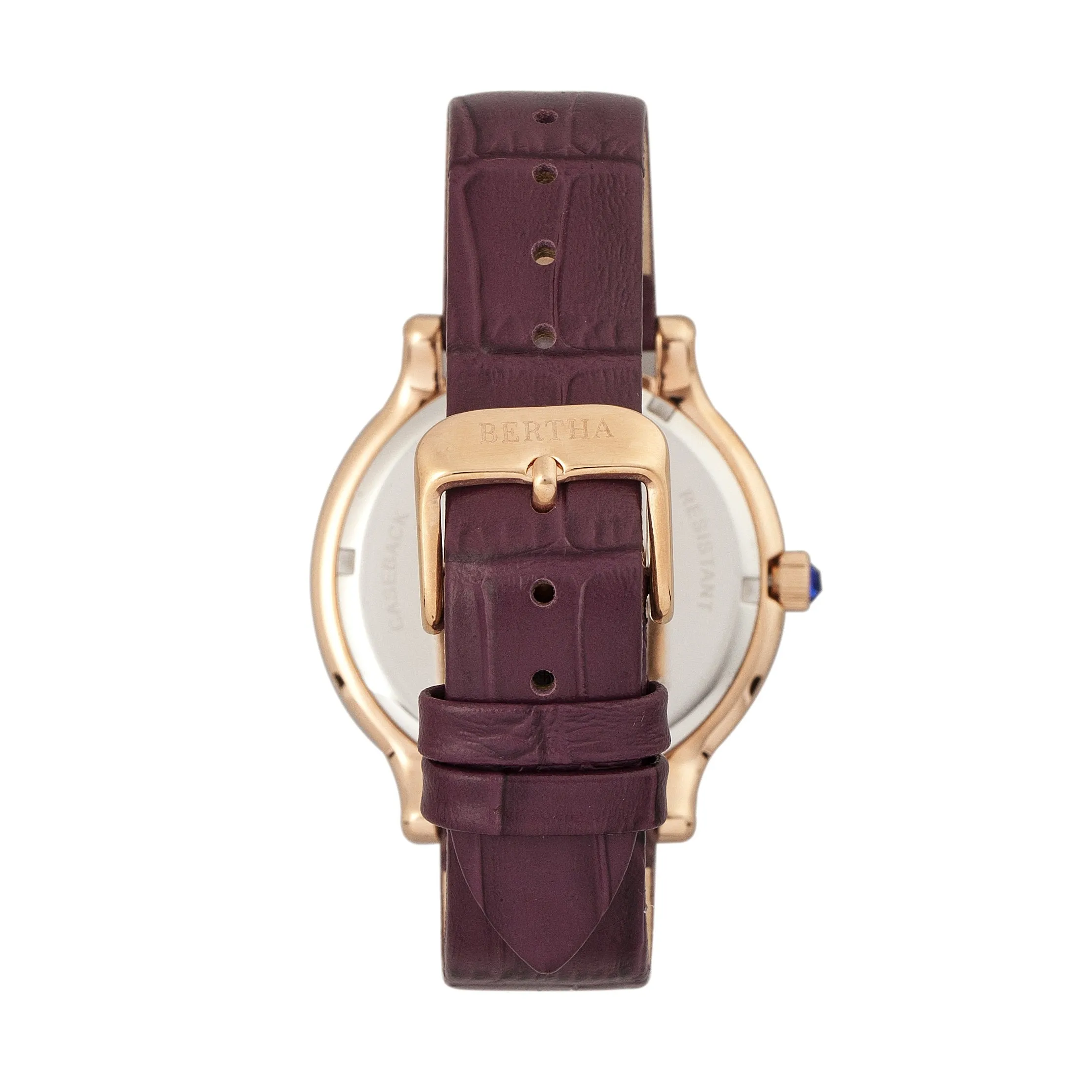 Bertha Cora Crystal-Encrusted Leather-Band Watch