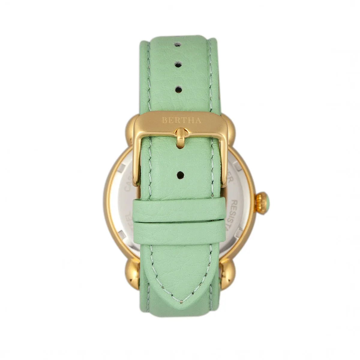 Bertha Jennifer MOP Leather-Band Ladies Watch - Gold/Mint