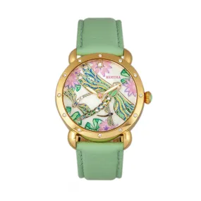 Bertha Jennifer MOP Leather-Band Ladies Watch - Gold/Mint