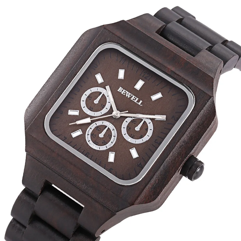 BEWELL Luxury Mens Wooden Watch with Case