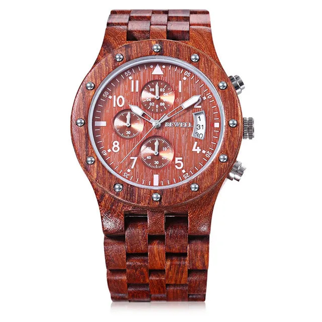 BEWELL Mens Luxury Wooden Watch