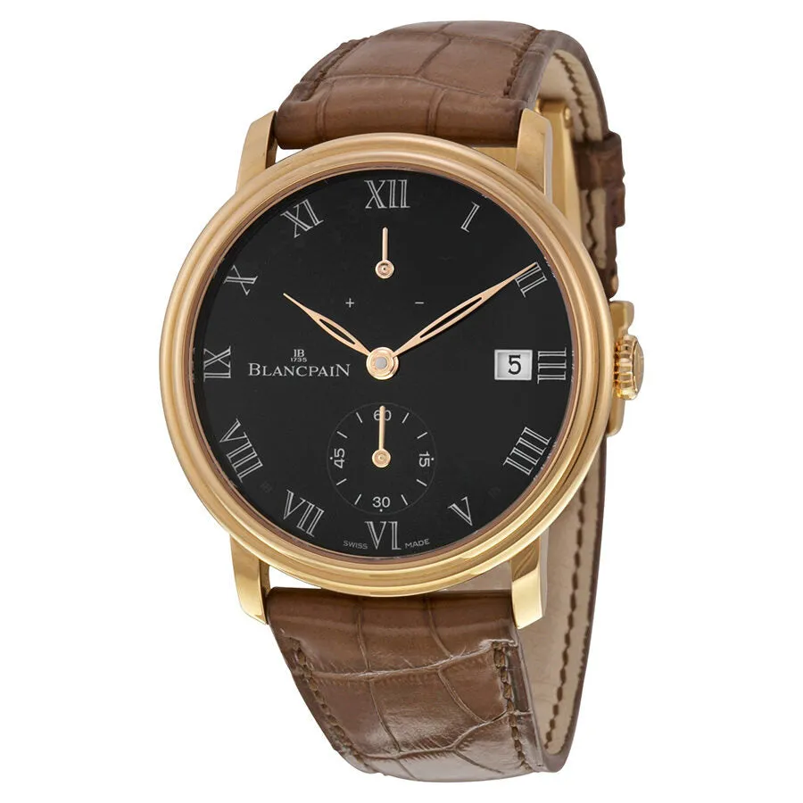 Blancpain Villeret 18kt Rose Gold 8 Days Black Dial Black Leather Men's Watch 6614-3637-55B