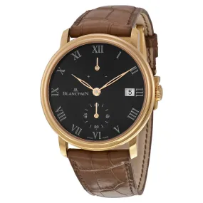 Blancpain Villeret 18kt Rose Gold 8 Days Black Dial Black Leather Men's Watch 6614-3637-55B