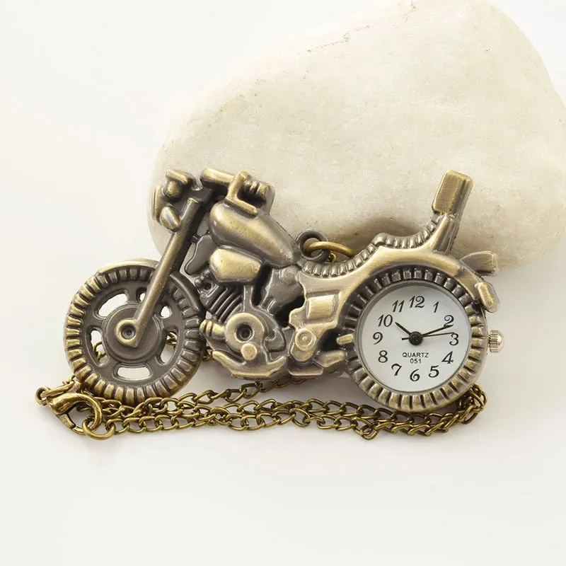 Bronze Vintage Retro Motorcycle Motorbike Pocket Watch