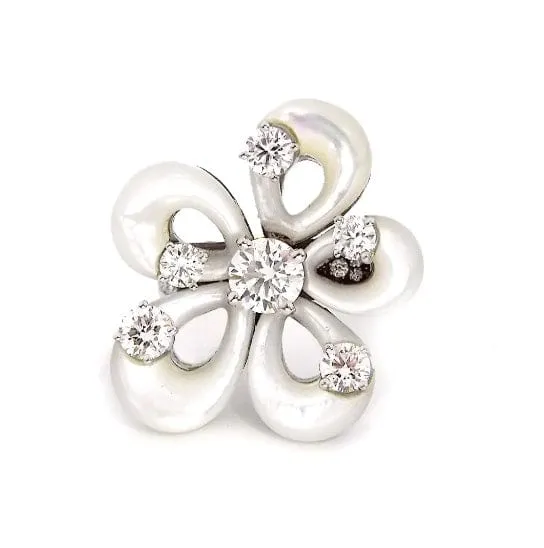 Bulgari 18K Gold Mother-of-Pearl Diamond Flower Ring ASC5635