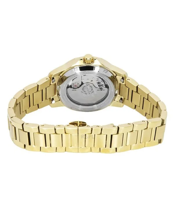 Bulova Marine Star Gold Tone Stainless Steel Black Mother Of Pearl Dial Automatic 97P171 100M Women's Watch