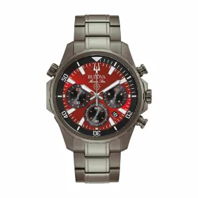 Bulova Watch with 43MM Red Round Dial and Stainless Steel Bracelet. 98B350