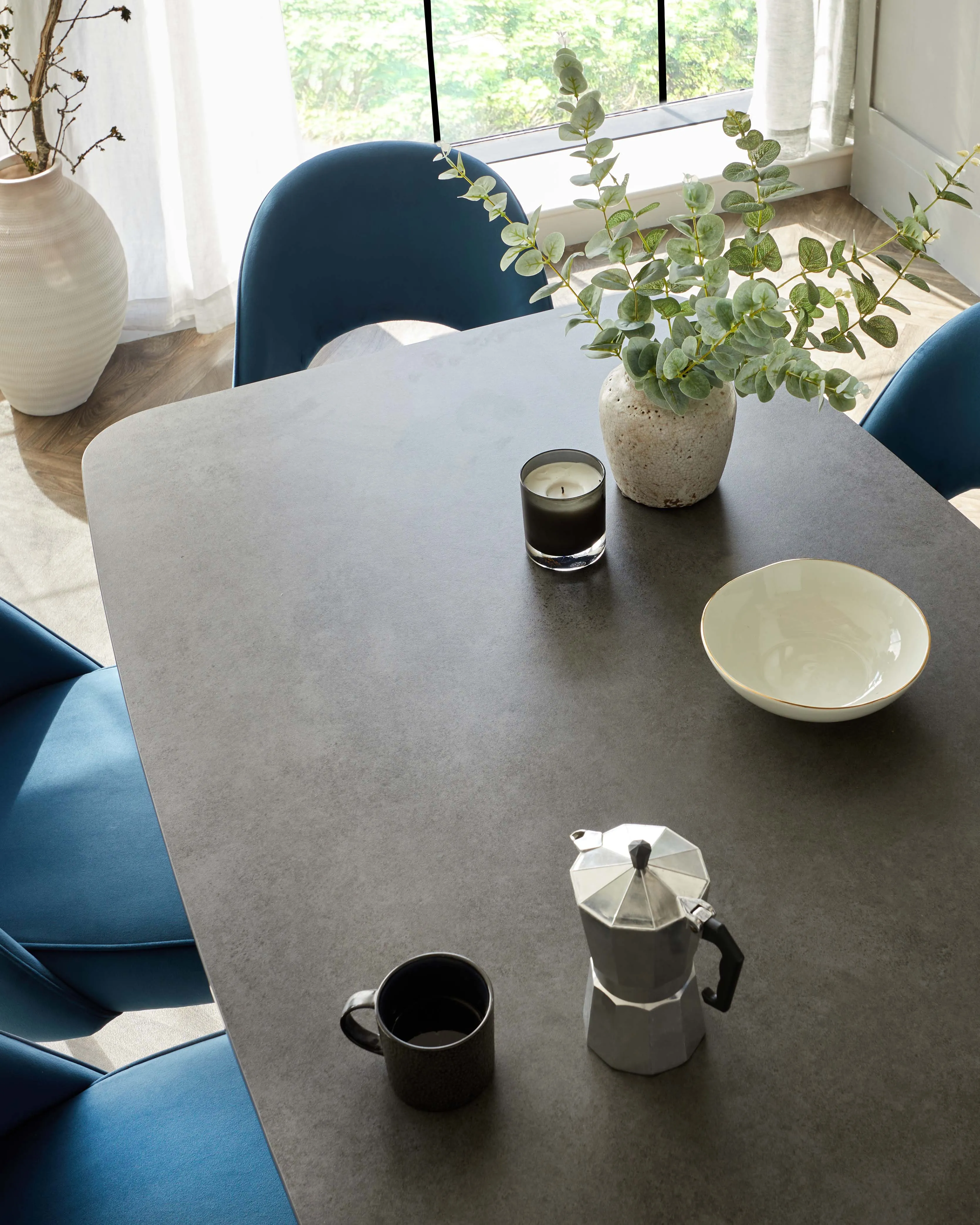 Carter Dark Grey Ceramic Pedestal 6 Seater Table