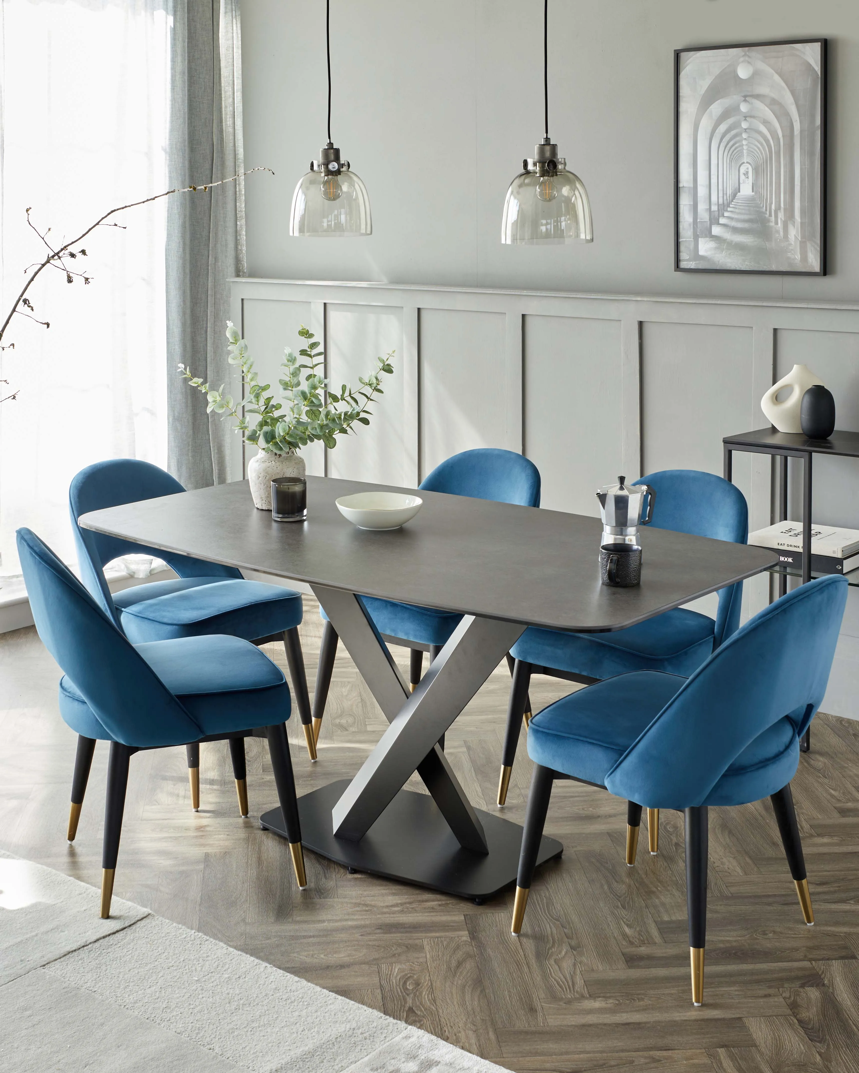 Carter Dark Grey Ceramic Pedestal 6 Seater Table