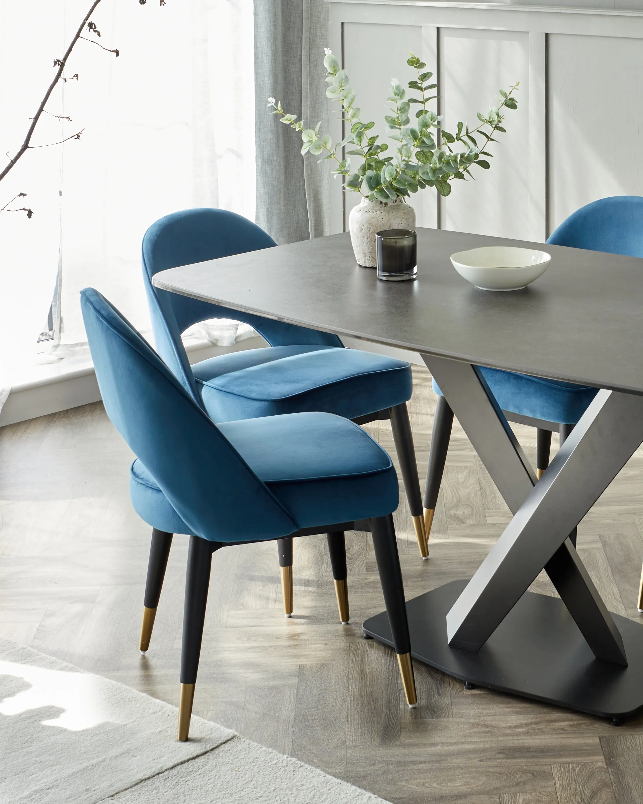 Carter Dark Grey Ceramic Pedestal 6 Seater Table