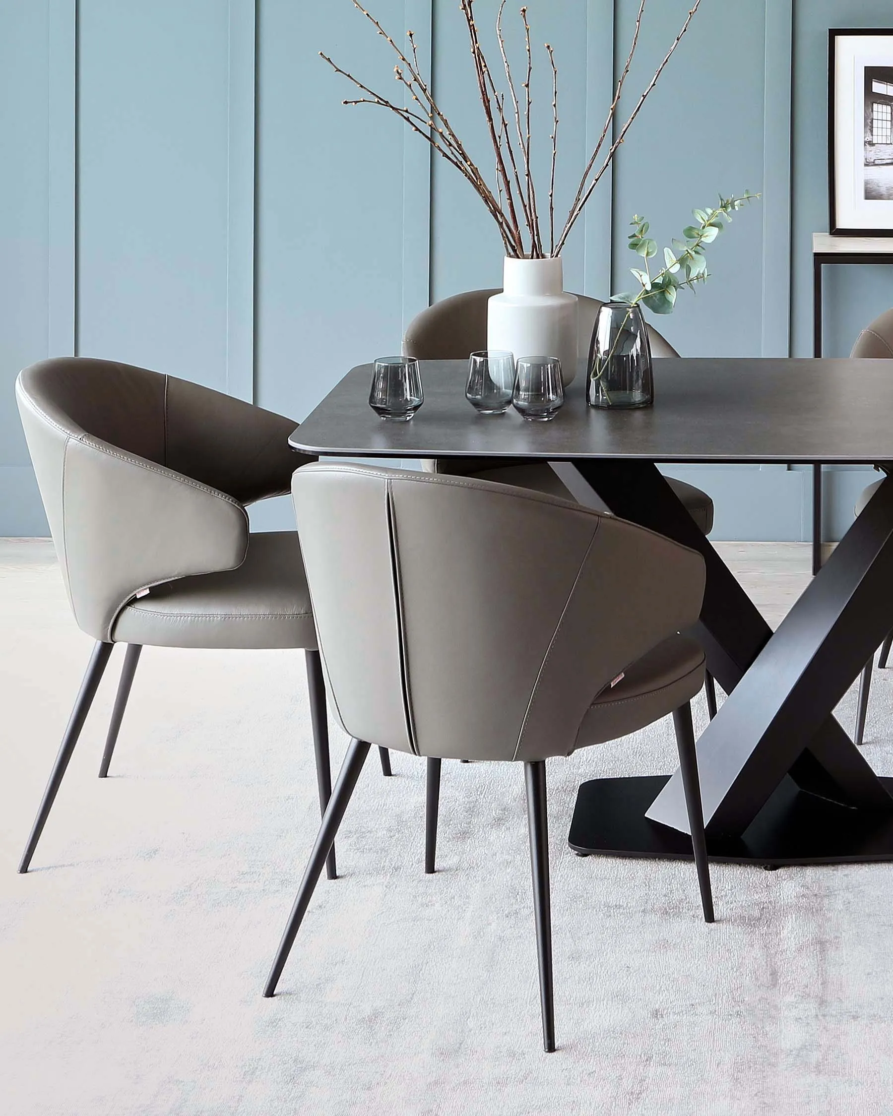 Carter Dark Grey Ceramic Pedestal 6 Seater Table