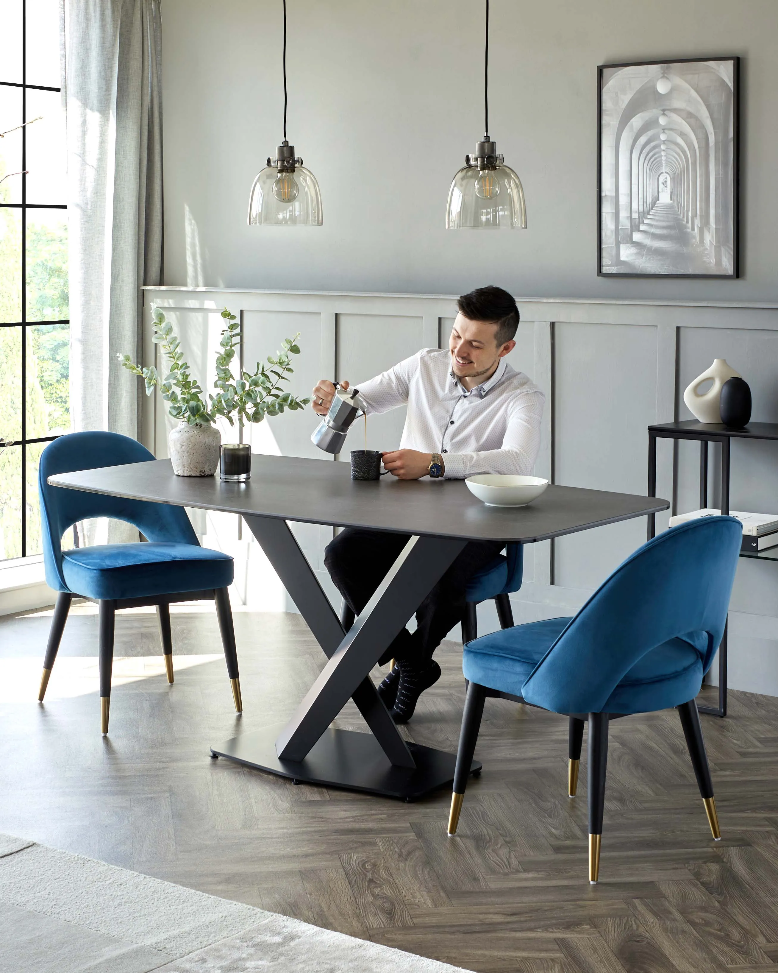 Carter Dark Grey Ceramic Pedestal 6 Seater Table